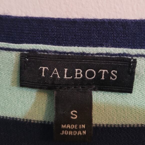 Talbots Blue Aqua Striped Pleated Sleeve Blouse - Small Indie Minimalist Preppy - Picture 4 of 9